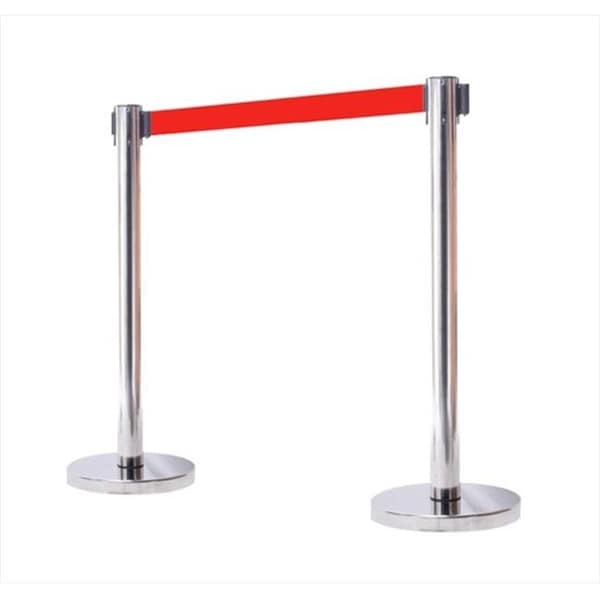 Vic Crowd Control Inc VIP Crowd Control 1110-10 14 in. Flat Base Mirror Post & Cover Retractable Belt Stanchion - 10 ft. Red Belt - 1110-10