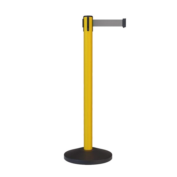 Montour Line Stanchion Belt Barrier Yellow Post 11ft. Light Grey Belt - ES400-YW-LGY-110
