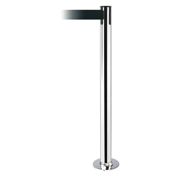 Tensabarrier Barrier Post with Belt, 13 ft Length, 36 1/2 in Post Height, No Legend, Polished chrome - 889F-1P-1P-MAX-NO-G7X-C