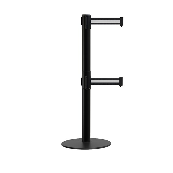 Montour Line Stanchion Dual Belt Barrier Flat Base Black Post 13ft. Bk/W HL Belt - S400D-BK-BWH-130