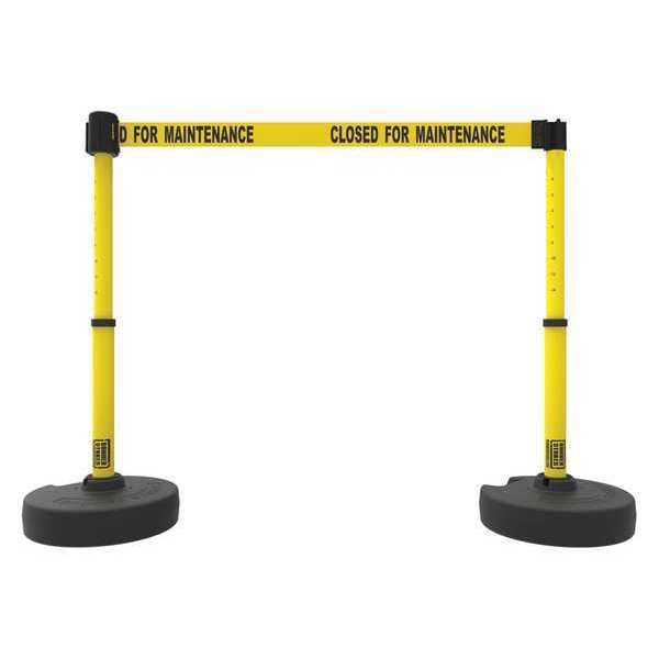 Banner Stakes Belt Barrier System, Yellow, 15 ft Length, 22 in to 42 in Adjustable Post Height - PL4290