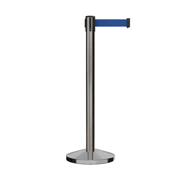 Montour Line Stanchion Belt Barrier Sat.Steel Post 13ft. Dk Blu Belt - ES400-SS-DBL-130