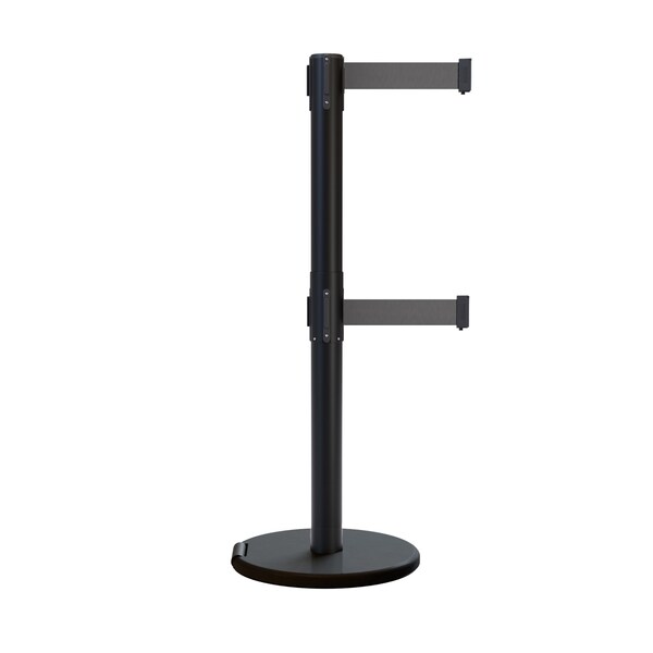 Montour Line Retractable Double Belt Rolling Stanchion, Dark Gray, 7.5 ft Length, 2.5 ft Post Height - P400DRL-BK-DGY-75