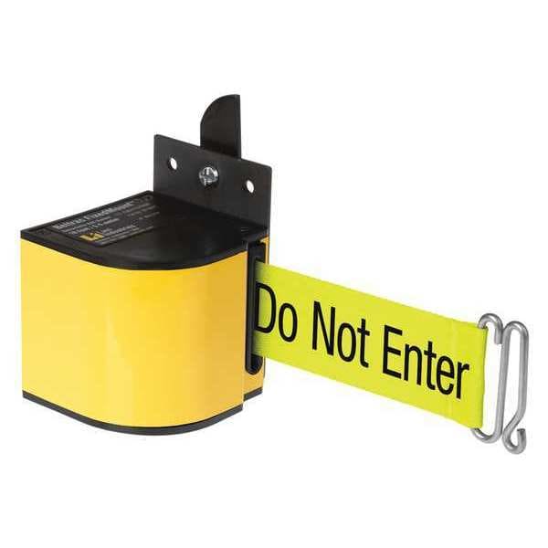 Lavi Industries Warehouse Fixed Mount Retractable Belt Barrier, Yellow, 18 ft Length, Caution Do Not Enter - 50-3017YL/18/FY/S6