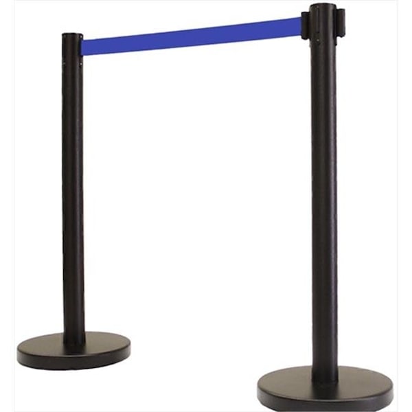 Vic Crowd Control Inc VIP Crowd Control 1102 14 in. Flat Base Black Post & Cover Retractable Belt Stanchion - 6.5 ft. Dark Blue Belt - 1102