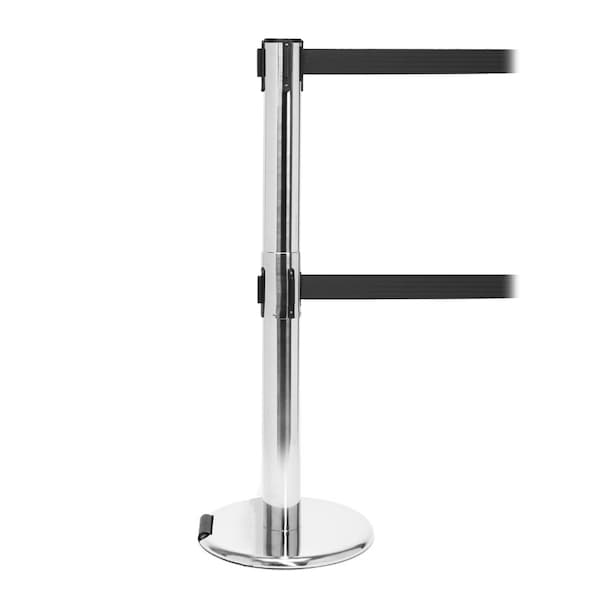 Queue Solutions RollerPro Twin 300, Polished Stainless Steel, 16' Red Belt - ROLTWIN300PS-RD160
