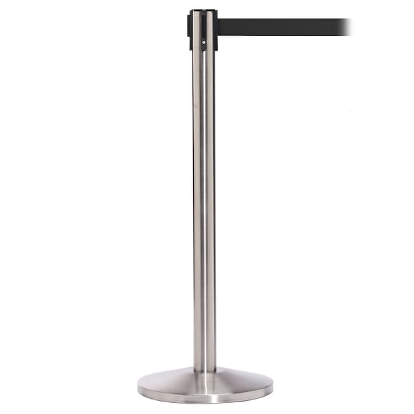 Queue Solutions QueueMaster 550, Satin Stain. Post, 11' Blk/Yellow Horiz. Stripe Belt - QM550SS-BYW110