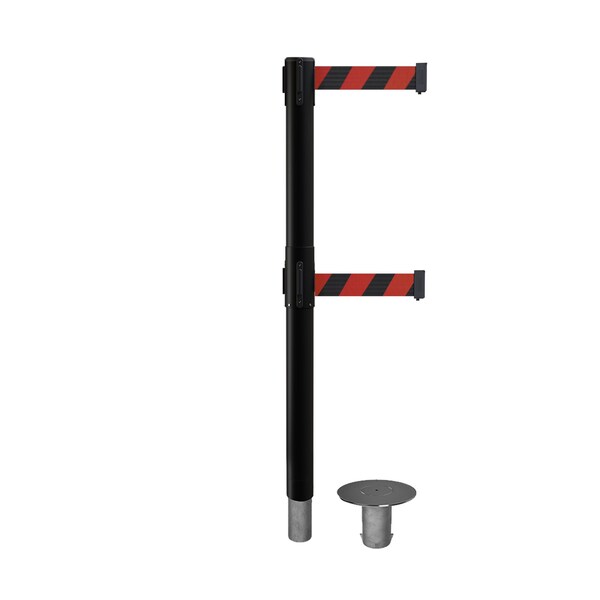 Montour Line Stanchion Dual Belt Bar.Removable Base Black Post 7.5ftBlk/Rd Belt - P400DR-BK-BRD-75