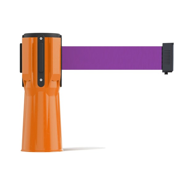 Montour Line Retractable Belt Barrier Cone Mount Orange Case 9ft. Purple Belt - CP100-OR-PE-90