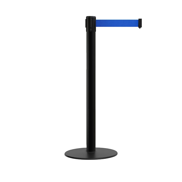 Montour Line Stanchion Belt Barrier Flat Base Black Post 11 ft. Blue Belt - S400-BK-BL-110