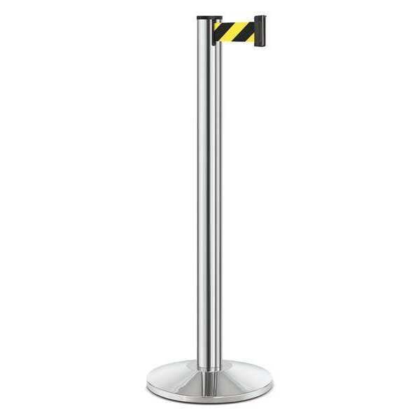 Lavi Industries Barrier Post with Belt, Silver, 10 ft Length, 40 in Post Height, No Legend, Polished chrome - 50-3000A/CL/SF