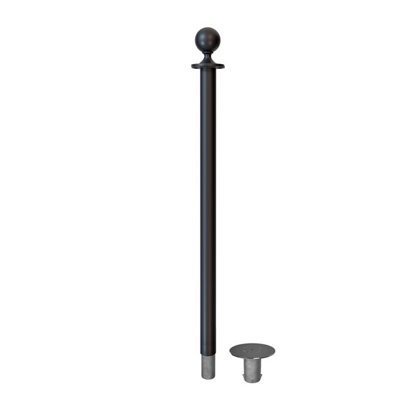 Montour Line Stanchion Post and Rope Removable Base Black Post Ball Top - SP400R-BA-BK