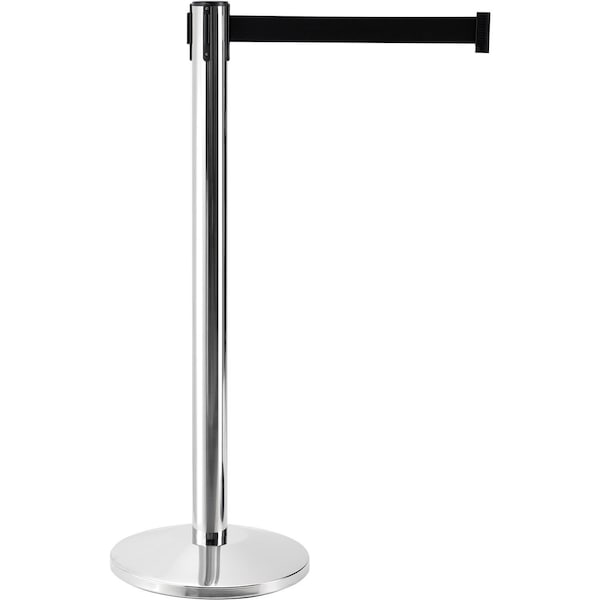 Global Industrial Retractable Belt Barrier, 40 Stainless Steel Post, 7-1/2' Black Belt, Qty 2 - 708413BK