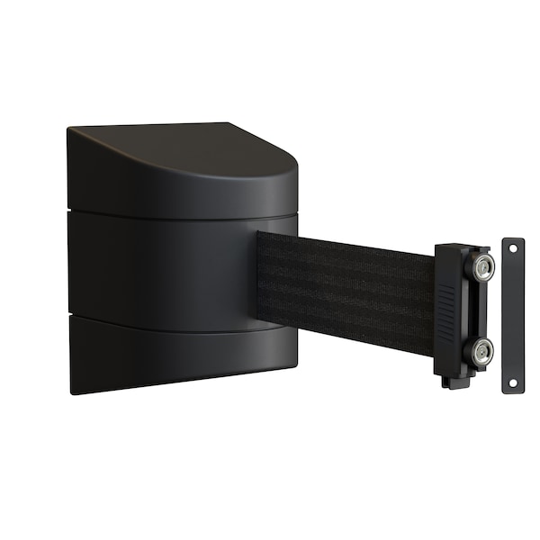 Montour Line Retractable Belt Barrier, Wall Mount, Black Magnetic 25 ft. Black Belt - PWM300-BK-BK-M-M-250