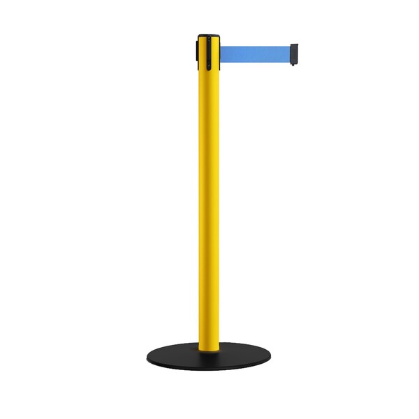 Montour Line Stanchion Belt Barrier Yellow Post Low Base 13ft. Light Blue Belt - S400-YW-LBL-130
