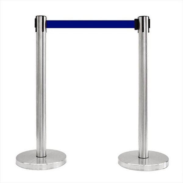 Vic Crowd Control Inc VIP Crowd Control 1014 12 in. Flat Base Satin Stainless Post Retractable Belt Stanchion - 6.5 ft. Dark Blue belt - 1014