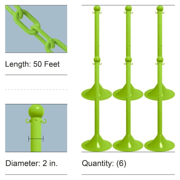 Mr. Chain White Light Duty Stowable Stanchion Kit and Chain, 6PK - 73501-6