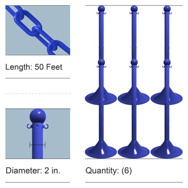 Mr. Chain White Light Duty Stowable Stanchion Kit and Chain, 6PK - 73501-6