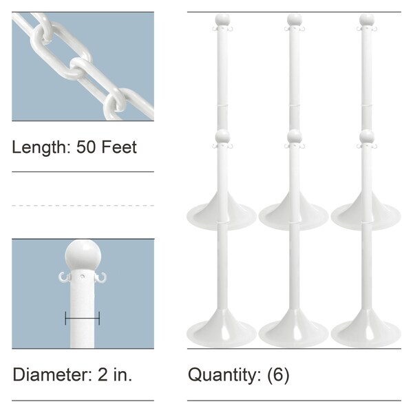 Mr. Chain White Light Duty Stowable Stanchion Kit and Chain, 6PK - 73501-6