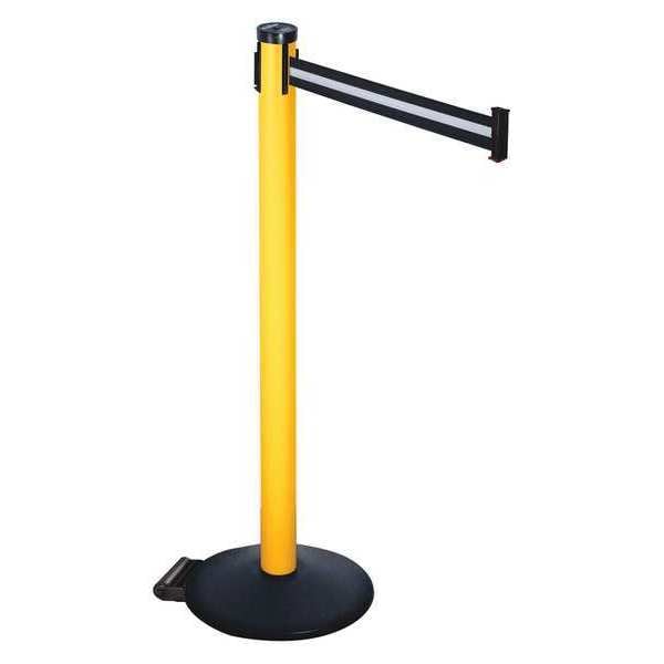 Retracta-Belt Barrier Post with Belt, Black, 10 ft Length, 40 in Post Height, No Legend, Powder Coated - 305PYW-BW