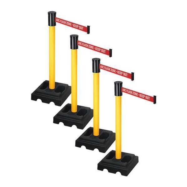 Retracta-Belt Barrier Systems, 14 ft Length, 37 in Post Height, ARC Flash Zone - Keep Out - PSBA322PYW-ARC