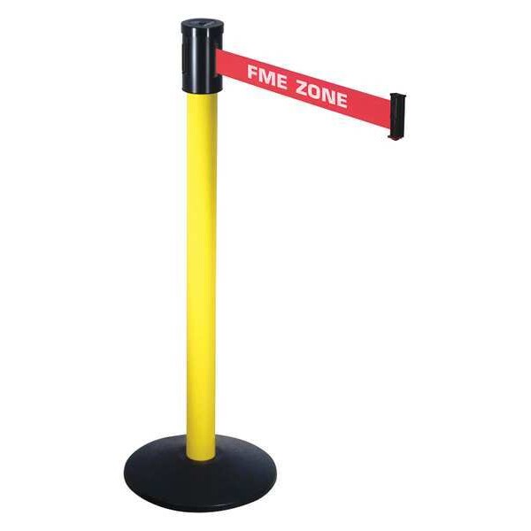 Retracta-Belt Barrier Post with Belt, Yellow, 15 ft Length, 40 in Post Height, FME Zone, Yellow - 321YA-FME