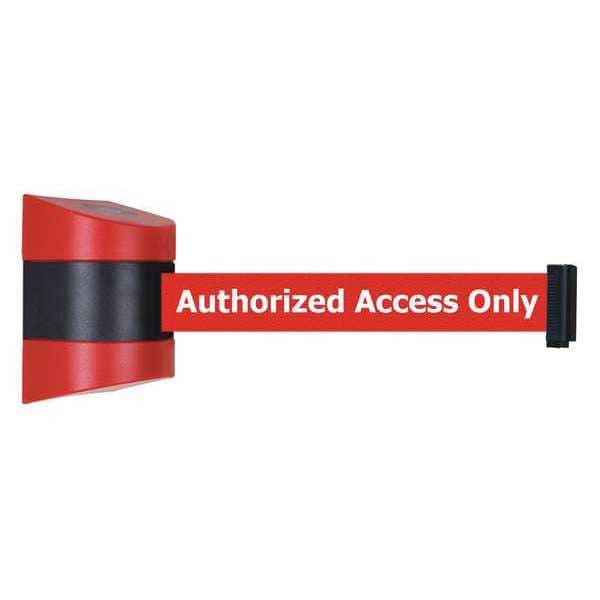 Tensabarrier Retractable Belt Barrier, Red, 15 ft Length, Authorized Access Only, Unfinished - 897-15-S-21-NO-RAX-C