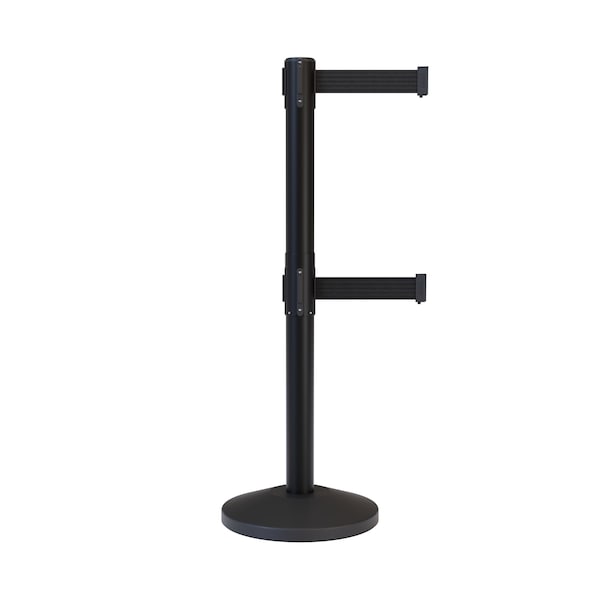 Montour Line Stanchion, Retractable Belt Barrier, Black Post, Black Belt, 7.5 ft. Length, 40 in. Post Height - ES400D-BK-BK-75