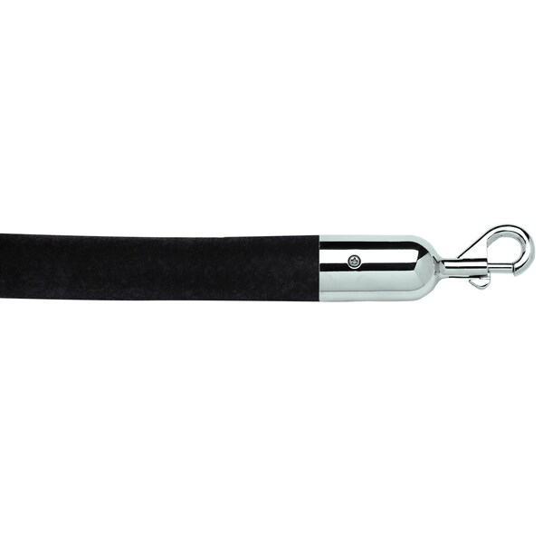 Queue Solutions 6' Velour Stanchion Rope, 1.5" dia., Black, Polished Chrome Snap Ends - 245BK6-SESLPC