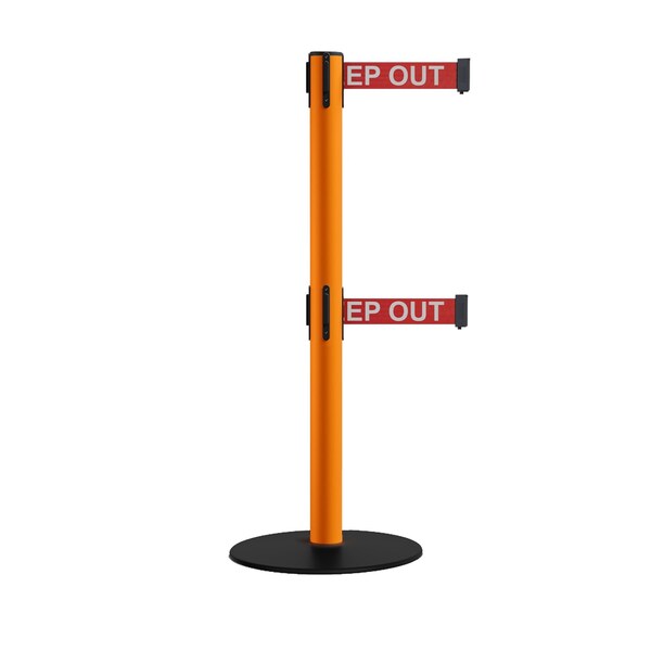 Montour Line Retractable Dbl Belt 2.5 Orange Post , Low Base, 9' RDang.Belt - S400D-OR-DANGERW-90