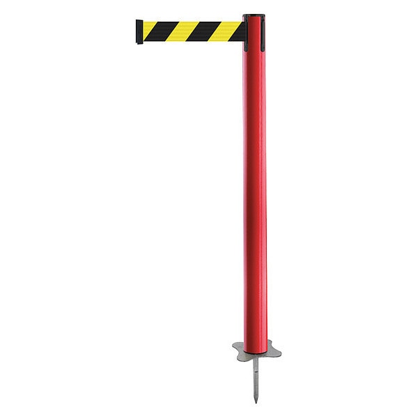 Tensabarrier Barrier Post with Belt, Red, 13 ft Length, 43 in Post Height, No Legend, Unfinished - 884-21-MAX-D4X-C