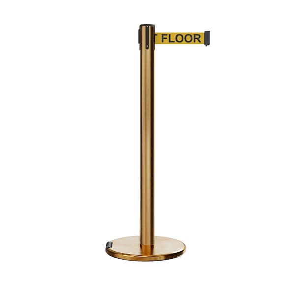 Montour Line Retractable Belt Rolling Stanchion, 2.5ft Sat.Brass Post  7.5ft Y.Wet - P400RL-SB-CAWETYB-75