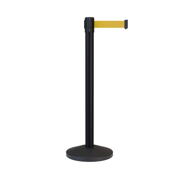 Montour Line Stanchion Belt Barrier Black Post 9ft. Yellow Belt - ES400-BKPO-YW-ML-90
