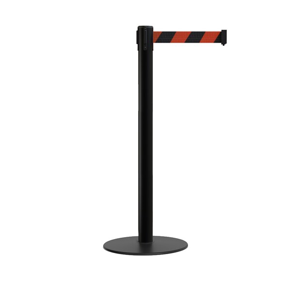 Montour Line Stanchion Belt Barrier Flat Base Black Post 7.5 ft. Black/Red DL Belt - S400-BK-BRD-75