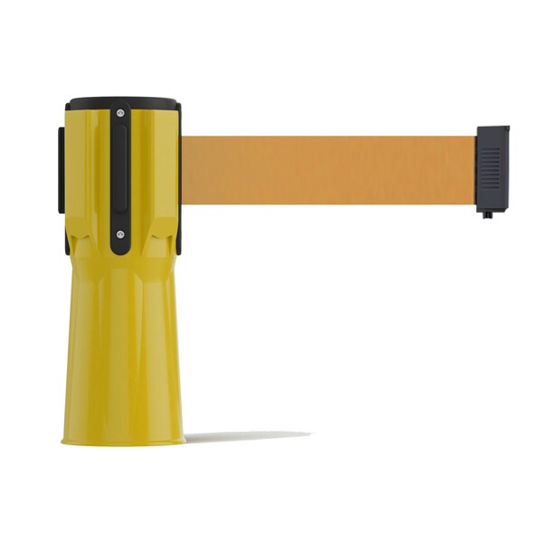 Montour Line Retractable Belt Barrier Cone Mount Yellow Case 9ft. Brown Belt - CP100-YW-BN-90
