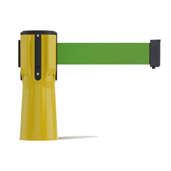 Montour Line Retractable Belt Barrier Cone Mount Yellow Case 9ft. Green Belt - CP100-YW-GN-90