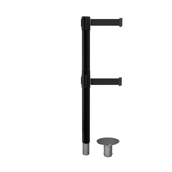 Montour Line Stanchion Dual Belt Bar.Removable Base Black Post 11ft.Black Belt - P400DR-BK-BK-110