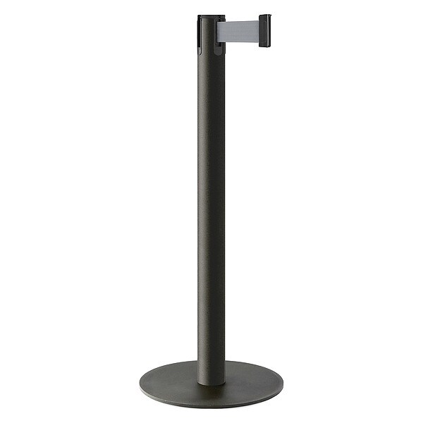 Lavi Industries Barrier Post with Belt, Black, 10 ft Length, 40 in Post Height, No Legend, Powder Coated - 26-40703/WB/GY