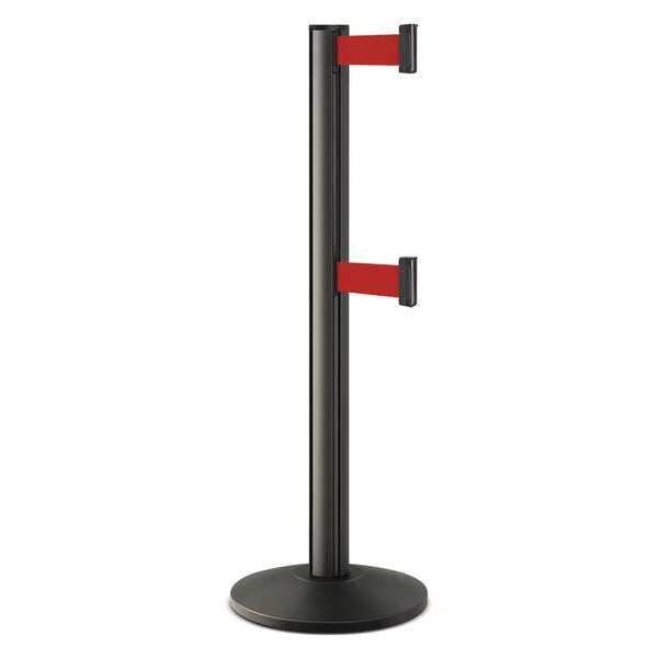 Lavi Industries Barrier Post with Belt, Black, 10 ft Length, 40 in Post Height, No Legend, Powder Coated - 50-3000DL/WB/RD