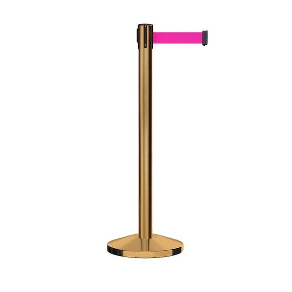Montour Line Stanchion Belt Barrier Sat.Brass Post 13ft. Fl.Pnk Belt - ES400-SB-FPK-130