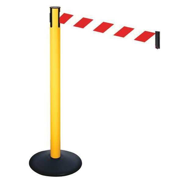 Retracta-Belt Barrier Post with Belt, Black, 10 ft Length, 40 in Post Height, No Legend, Powder Coated - 331PYW-RWD