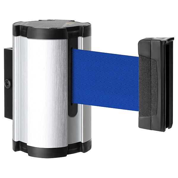 Lavi Industries Retractable Belt Barrier, Silver, 10 ft Length, Satin Aluminum - 50-3010SA/BL