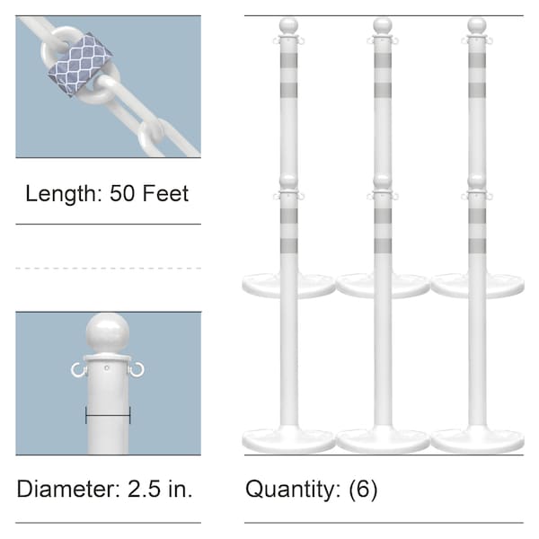 Mr. Chain White Reflective Medium Duty Stanchions and Reflective Chain - 72146-6