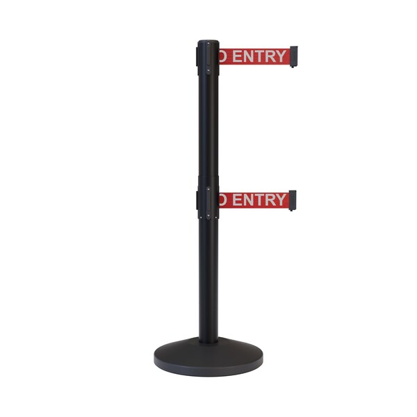 Montour Line Stanchion Dual Belt Barrier Black Post 11ft. NoEn.Belt - ES400D-BK-NOENRW-110