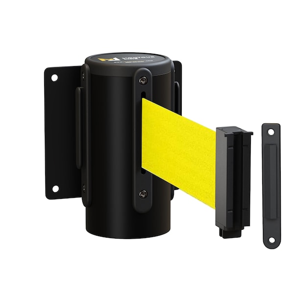 Montour Line Retr. Belt Barrier Black Metal Recessed Wall Mt, 11ft. Fl.Yel Belt (M) - WM115-BK-FYW-RC-M-110