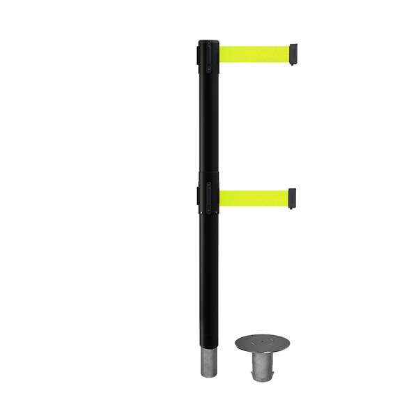 Montour Line Stanchion Dual Belt Bar.Removable Base Black Post 7.5ftFl.Yel Belt - P400DR-BK-FYW-75