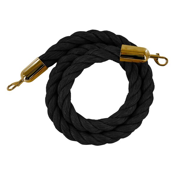 Montour Line Twisted Polyprop.Rope Black With Satin Brass Snap Ends 8ft.Cotton Core - PPR150-80-BK-SE-SB