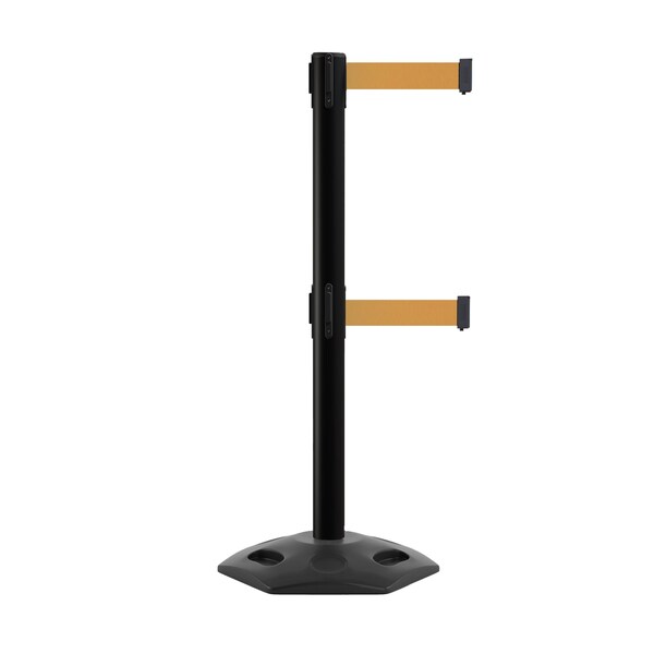 Montour Line Stanchion Dual Belt Barr. Rubber Base Black Post 11ft.Brown Belt - P400DRB-BK-BN-110