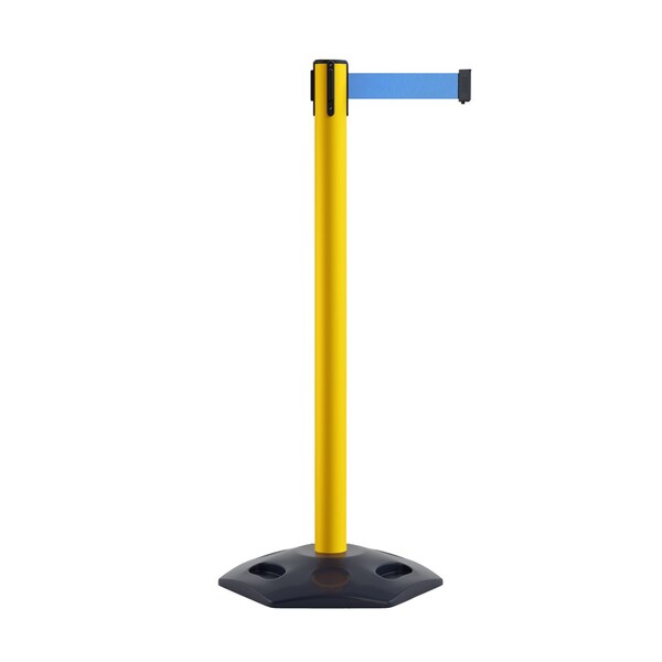 Montour Line Stanchion Belt Barrier Rubber Base Yellow Post 7.5ftLt Blu Belt - P400RB-YW-LBL-75