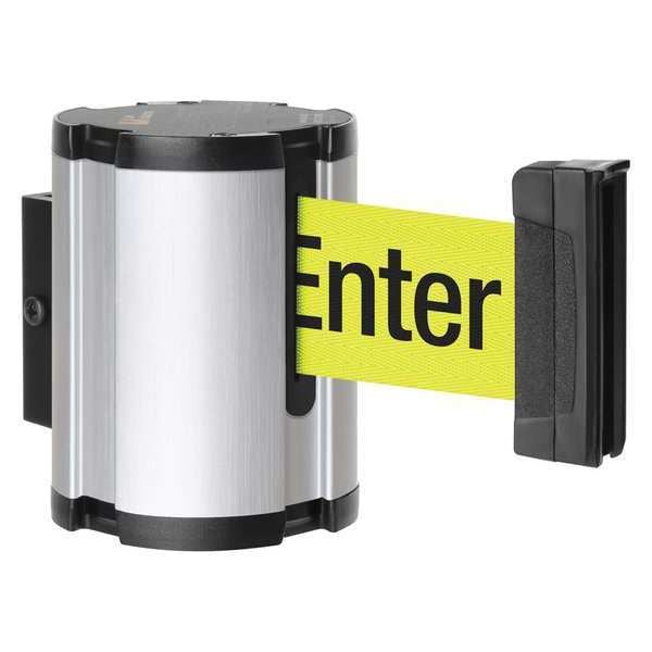 Lavi Industries Retractable Belt Barrier, Silver, 15 ft Length, Caution Do Not Enter, Satin Aluminum - 50-41300SA/FY/S6